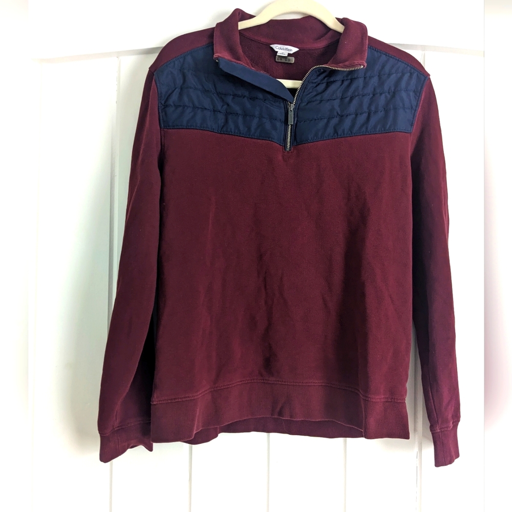 Calvin Klein Men's Burgundy/Navy Quarter Length Zip Sweatshirt/Sweater | M